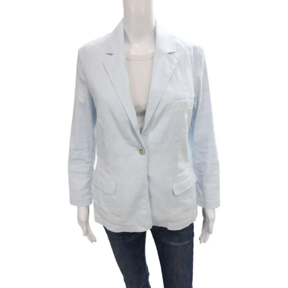 120% Lino Womens Linen Blue Blazer Button Long Sleeve Size 46